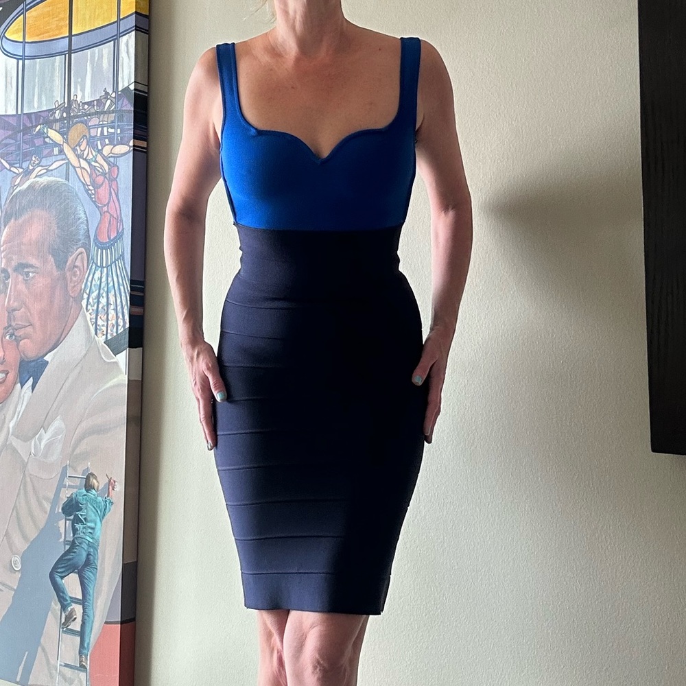 Herve Leger Two tone Navy Dress S NEW $1,100 - Picture 2 of 4